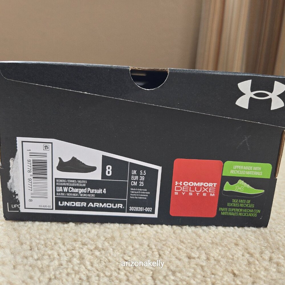 NIB Under Armour Charged Pursuit 4 Running Shoes Sneakers Black/Black {Size 8} - Picture 3 of 8